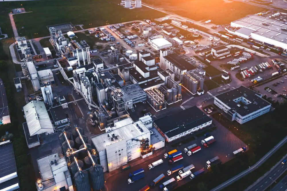 aerial view of congested production industry - machinery moves safety measures for working in congested areas