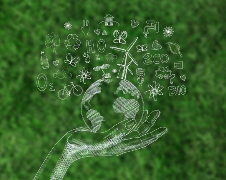 globel in hand with all renewal energy options - reducing carbon footprint